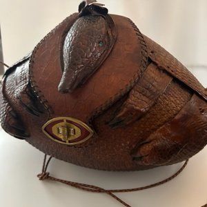 Authentic Vintage Armadillo Taxidermy Shoulder Bag w/Blue-Green Eyes